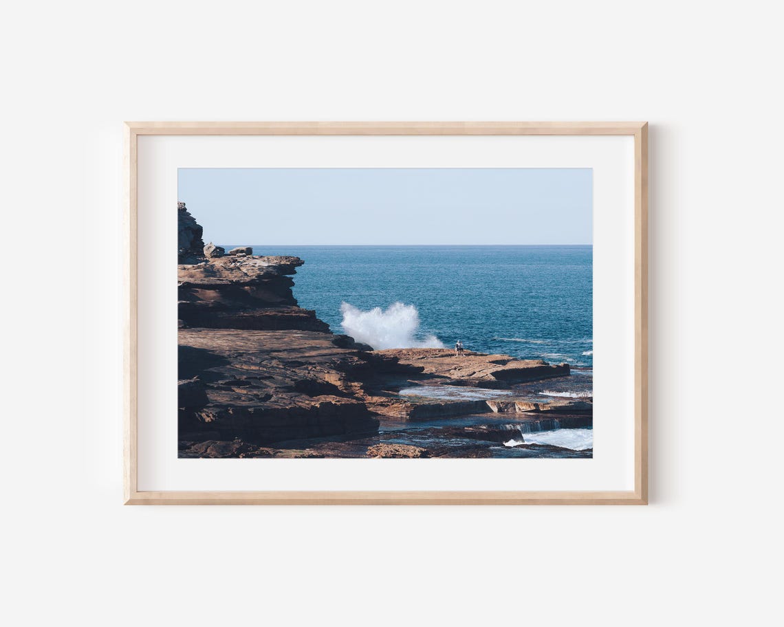 Maroubra Beach Rocky Cliffs Crashing Waves Sydney Coastal Photo Poster