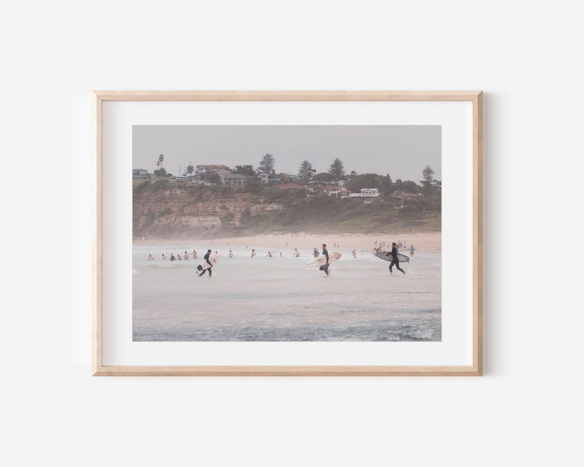 Surfers Running Mona Vale Beach Sydney Coastline Photo Poster