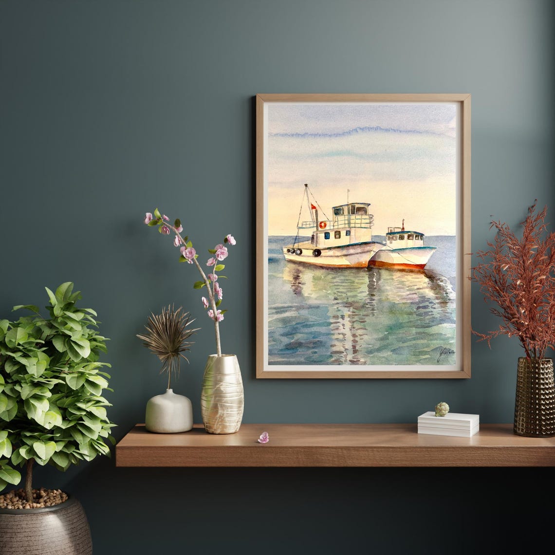 Sea Landscape Watercolor Painting Original Watercolor Art Handmade Watercolor Fishing Boat Painting Aquarelle Original 10x14 In - Image 6