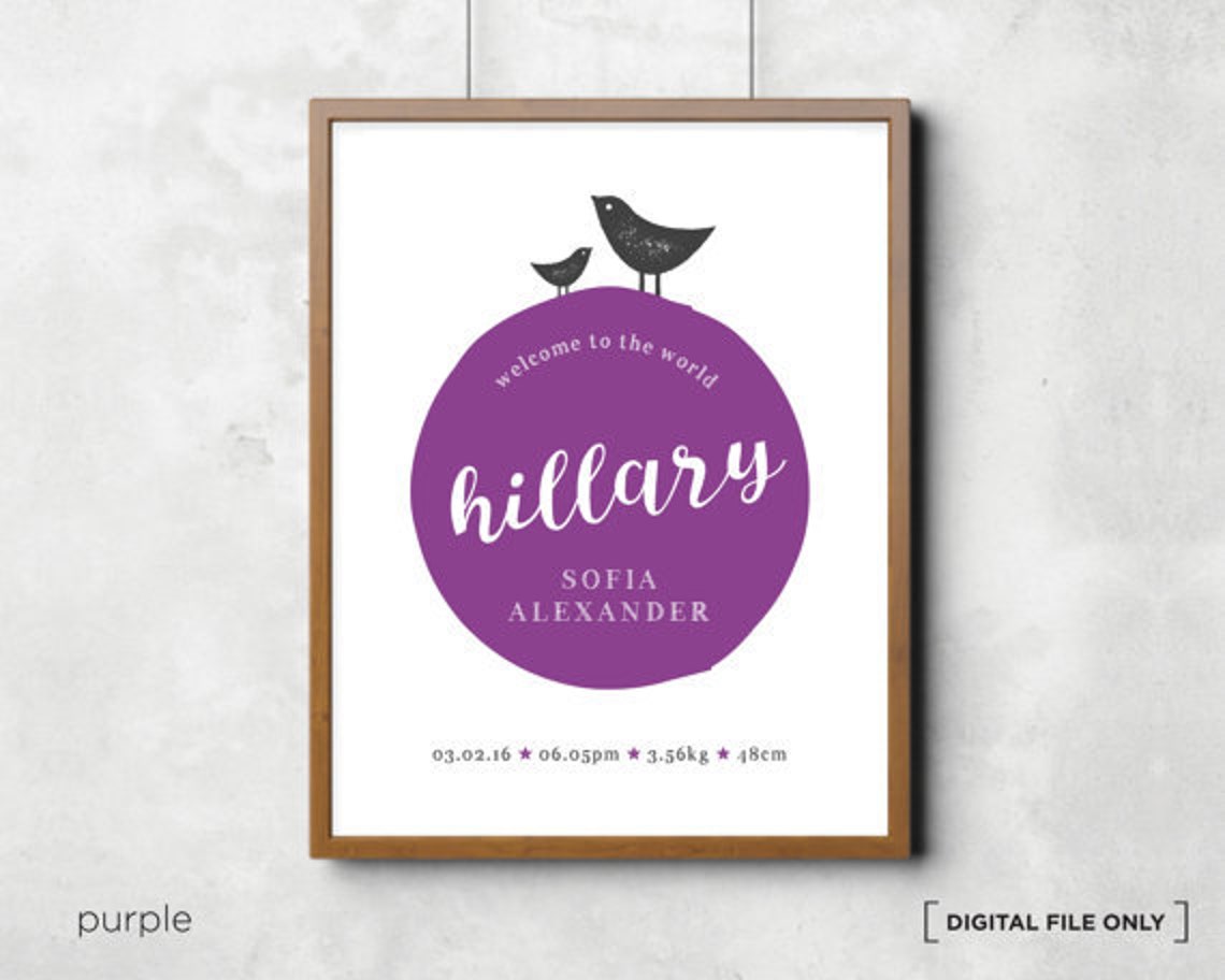 Peach Bird Circle Baby Girl Birth Announcement Decor Wall Art - Image 2