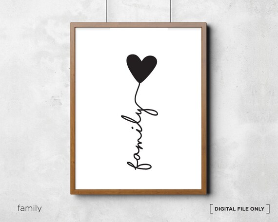Family Heart Balloon Minimalist Script Love Quote Wall Art Design