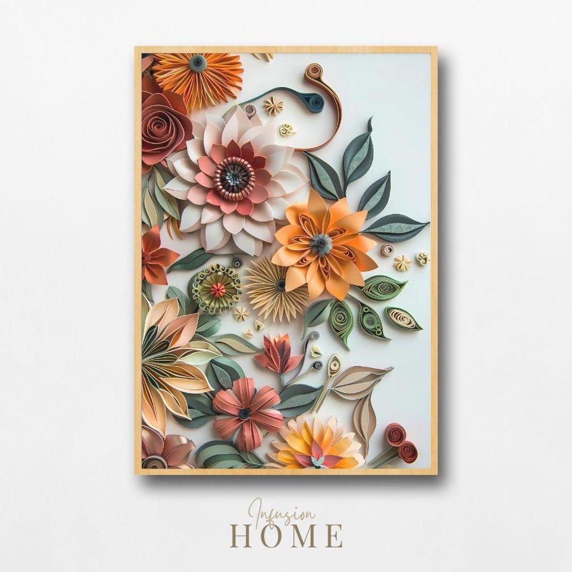 Sunset Bloom Paper Quilling Floral Art Print with Warm Autumn Design