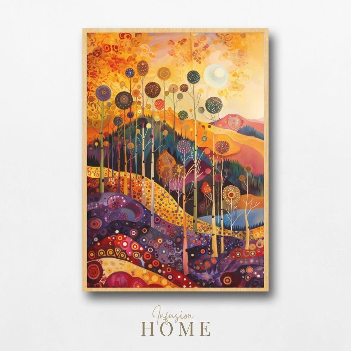 Whimsical Dreamy Golden Autumn Forest Moon Abstract Landscape Poster