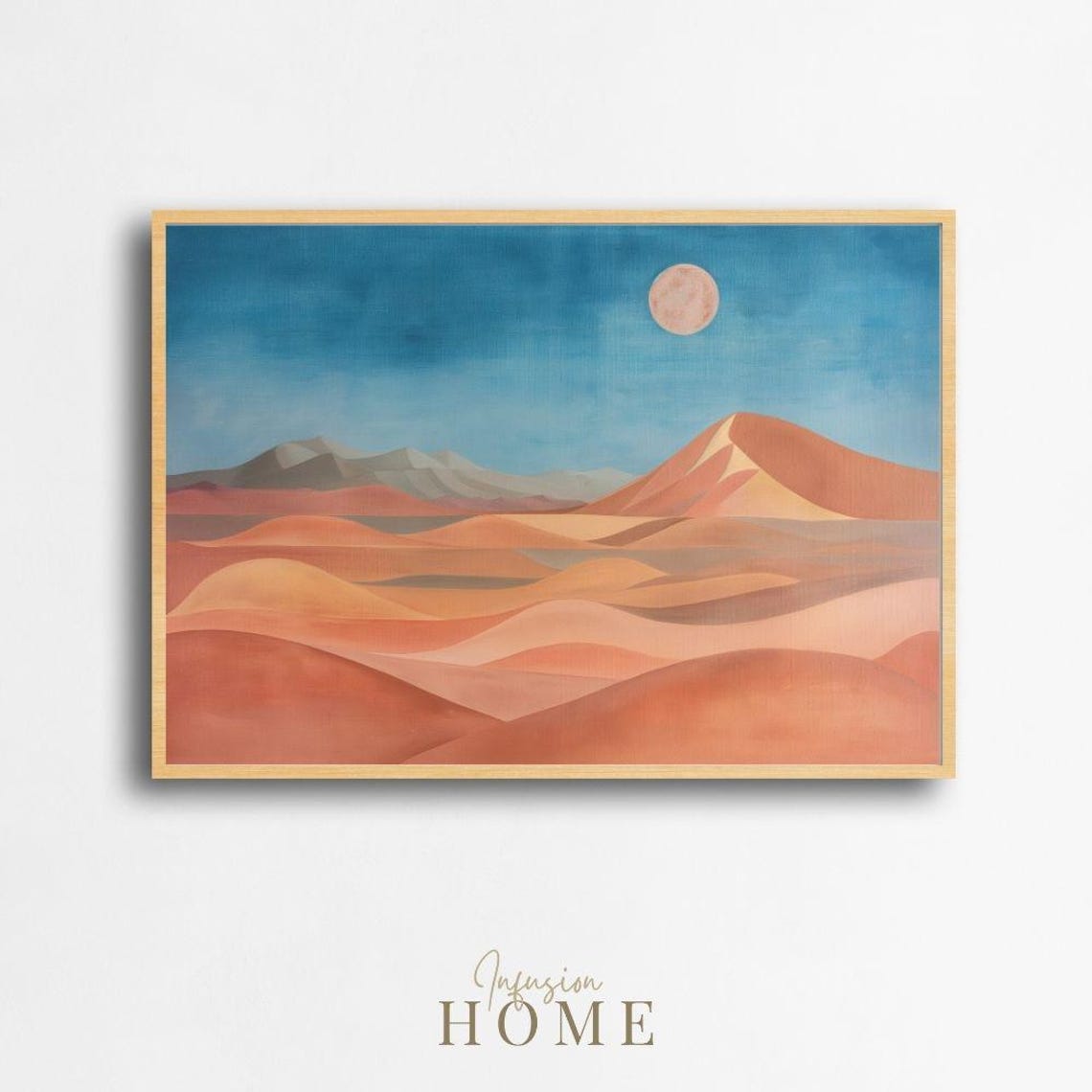 Peach Sand Dunes Minimalist Desert Moon Landscape Decor Poster