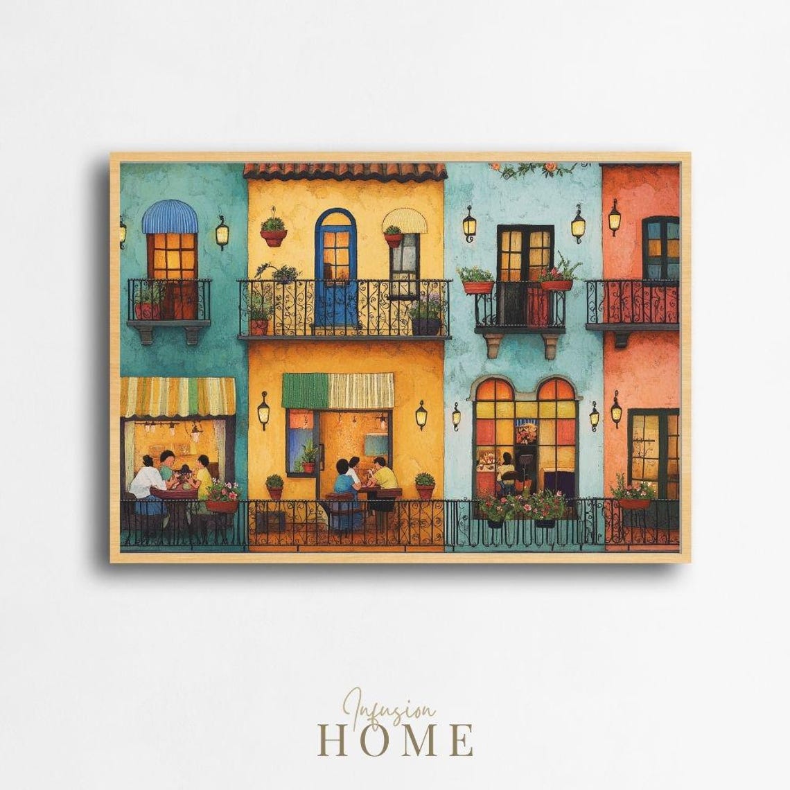 Colorful Italian Village Street Cafe Balconies Daytime Poster