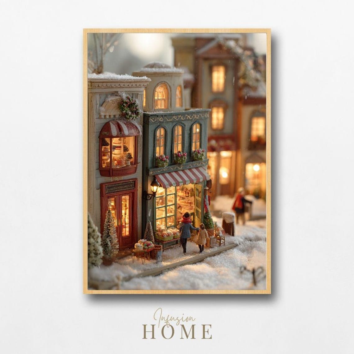 Miniature Winter Bakery Mother Child Snow Scene Christmas Poster