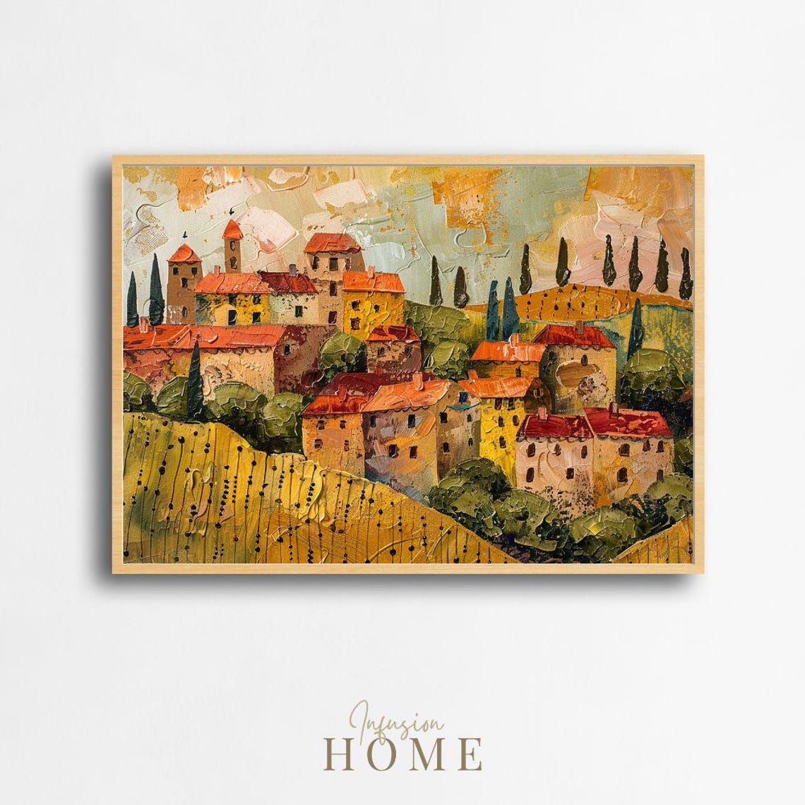 Tuscan Hill Village Rustic Italian Landscape Oil Painting Poster