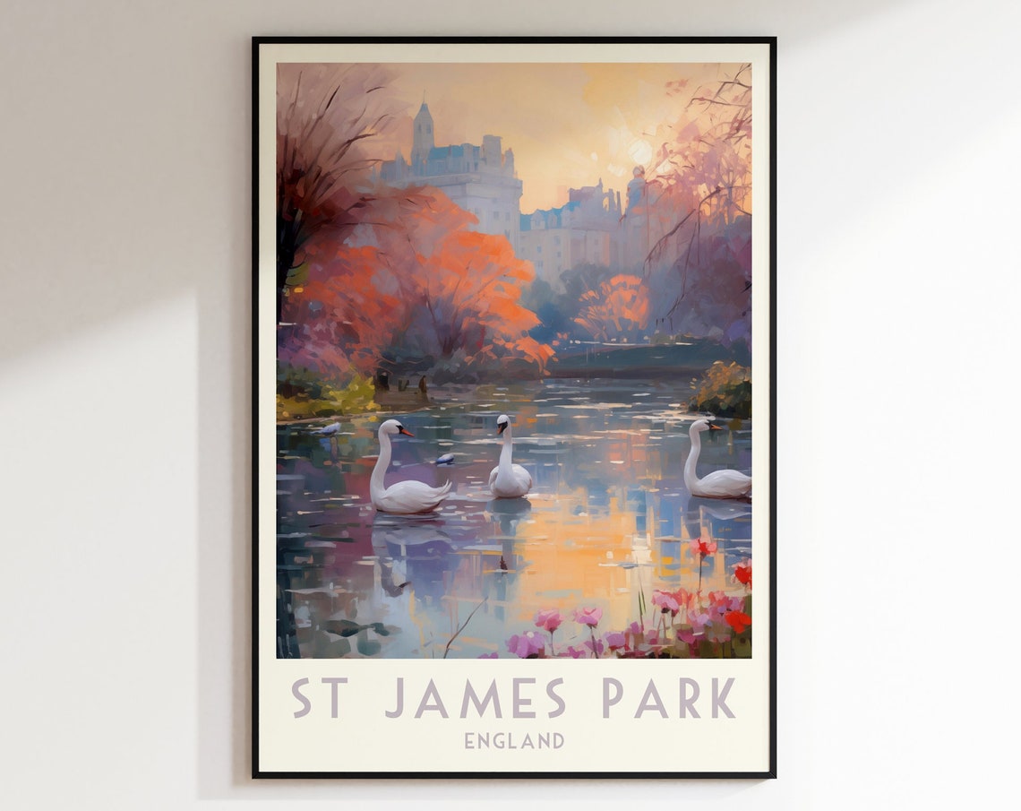 St James Park London Swans Lake Autumn Sunset Romance Poster