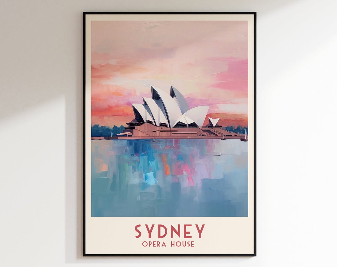 Sydney Opera House Sunset Harbor Reflection Panorama Travel Poster