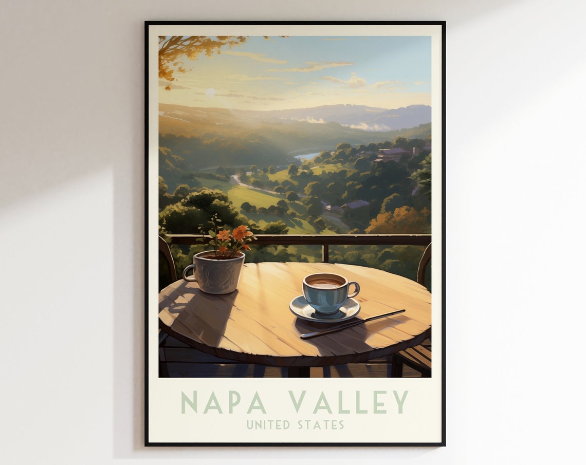 Napa Valley Poster with Sunrise Coffee Overlooking Rolling Hills