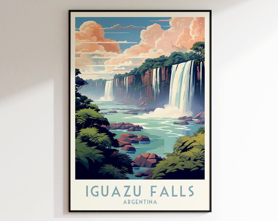 Iguazu Falls Argentina Jungle Waterfall Vintage Travel Poster