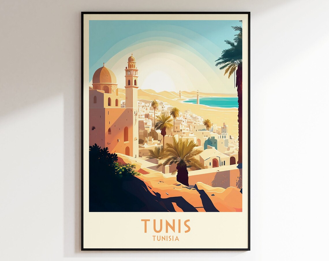 Tunis Tunisia Medina Dome Minaret Palm Cityscape Travel Poster