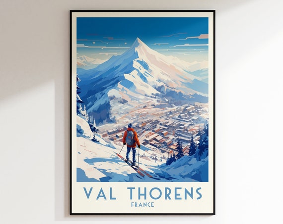 Val Thorens Ski Print France Print Home Decor Retro Wall Art Wedding Gift Birthday Gift Print Poster Ski Resort Print
