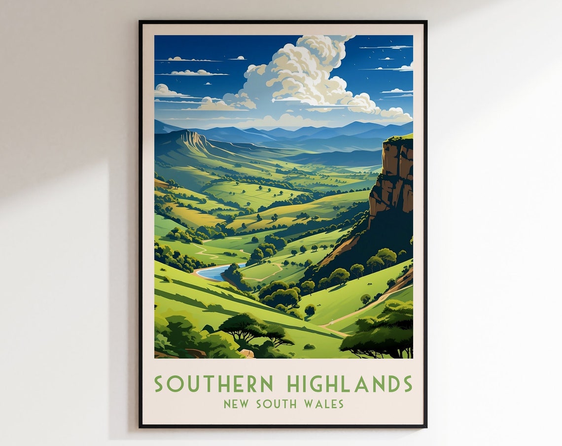 Southern Highlands NSW Green Valley Cliffs Landscape Travel Poster
