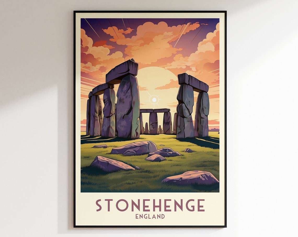 Stonehenge England Dramatic Sunset Ancient Stones Meadow Poster