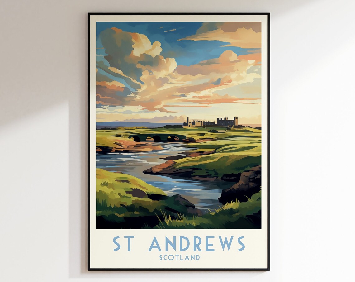 St Andrews Golf Course Print Scotland Golf Poster Home Decor Retro Wall Art Wedding Gift Birthday Gift Print