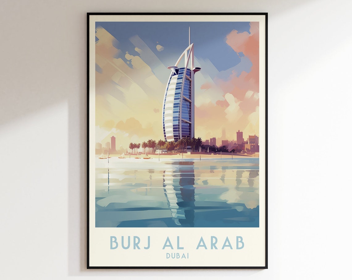Burj Al Arab Dubai Sail Hotel Beach Sunrise Turquoise Travel Poster