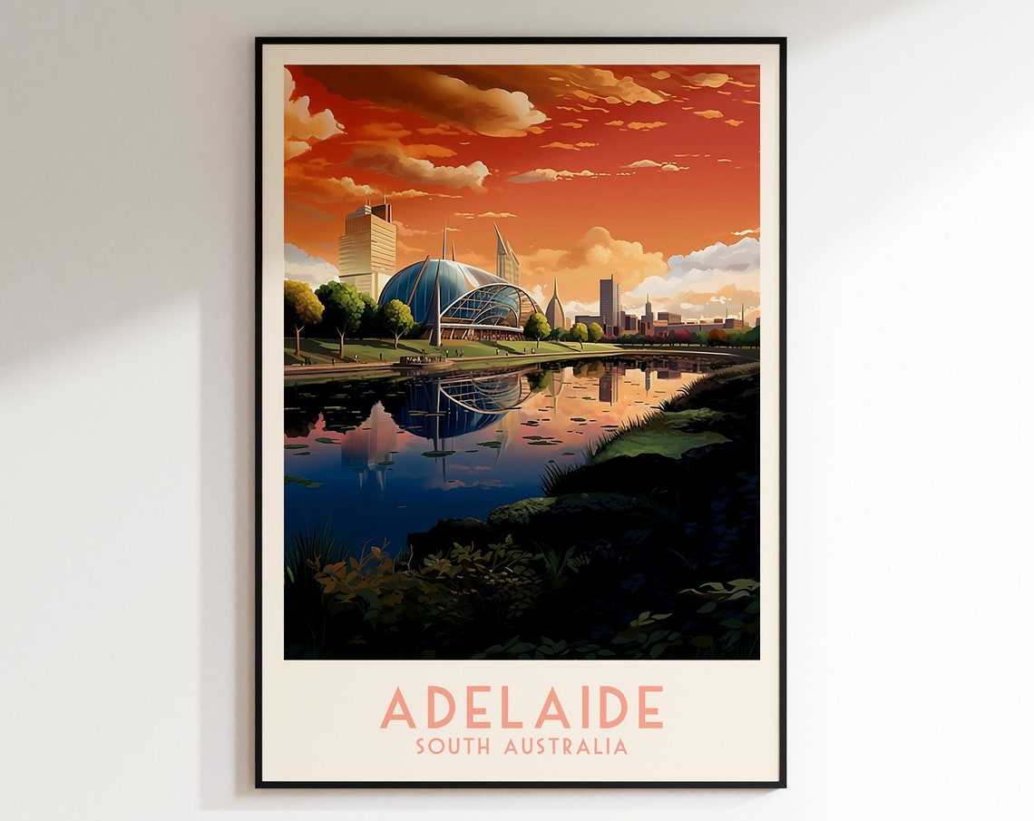 Adelaide South Australia River Torrens Sunset Vintage Travel Poster
