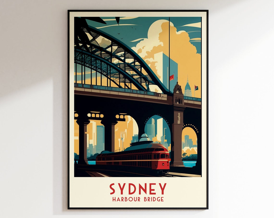 Sydney Harbour Bridge Retro Travel Poster Vintage Illustration - Image 4