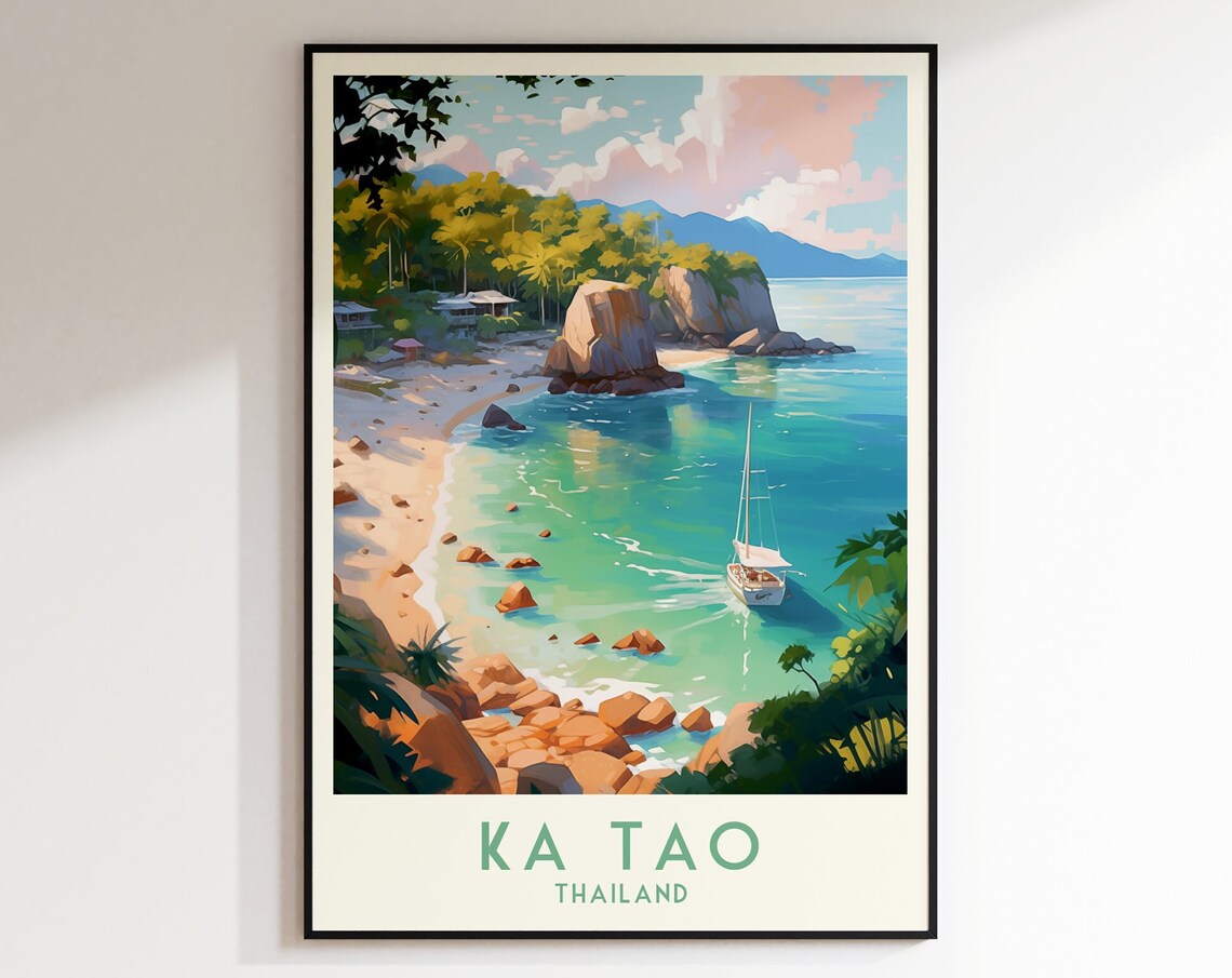 Ka Tao Thailand Rocky Island Cove Sailboat Turquoise Water Poster