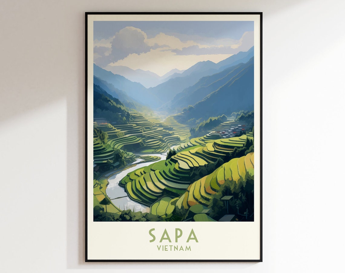 Sapa Vietnam Lush Terraced Rice Fields Mountains Travel Poster