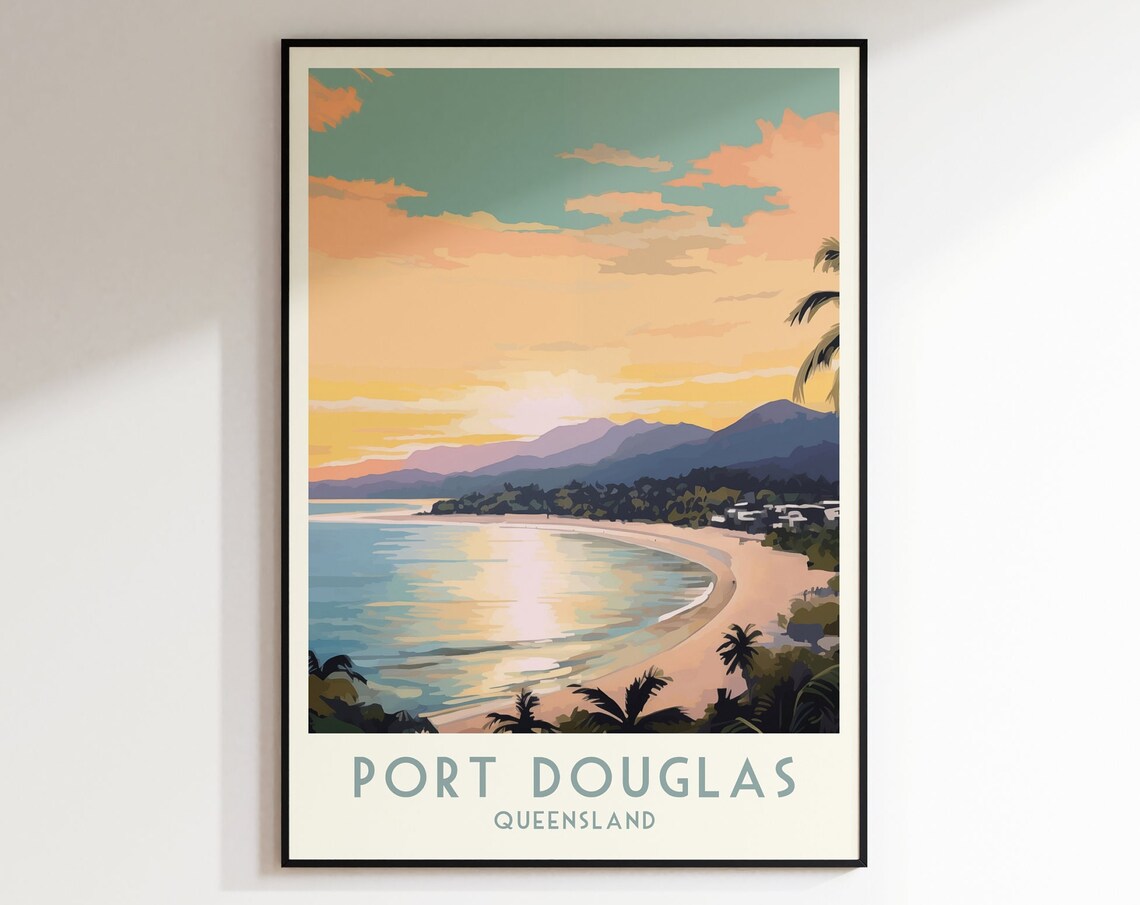 Port Douglas Queensland Tropical Beach Sunrise Palms Travel Poster