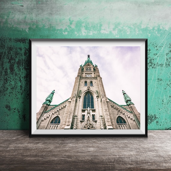 St Alphonsus Church Gothic Stone Steeple Green Copper Roof Poster
