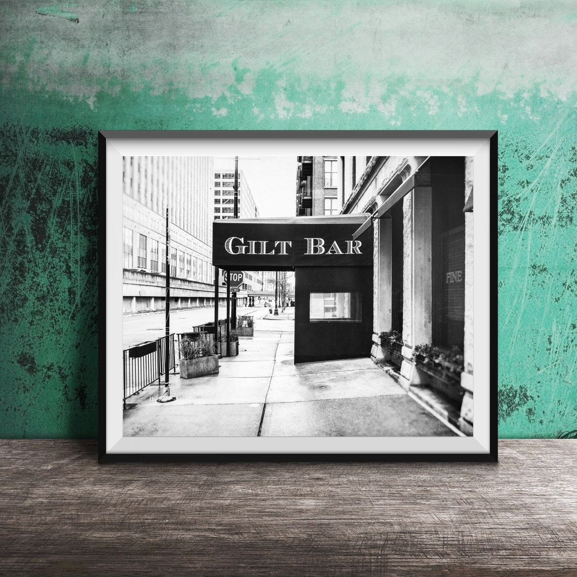 Elegant Gilt Bar Navy Blue Awning River North Chicago Poster - Image 2