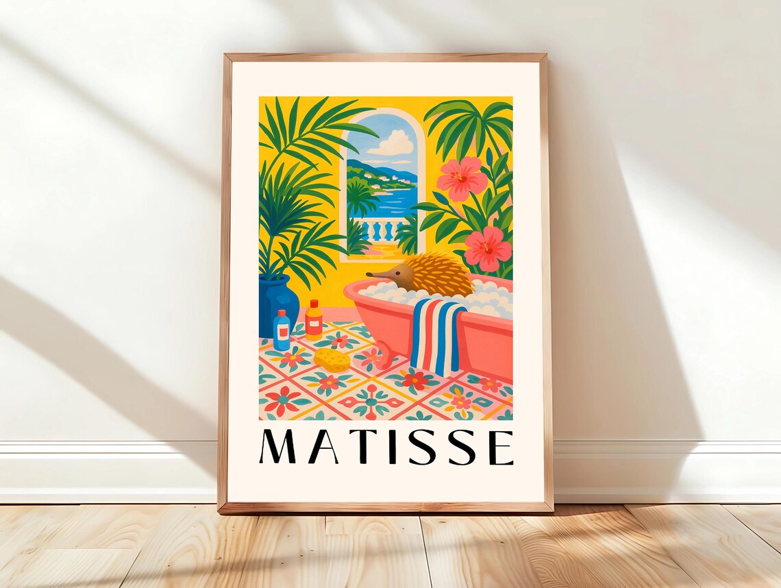 Matisse Inspired Hedgehog Bathtub Fauvist Tropical Colors Art Print