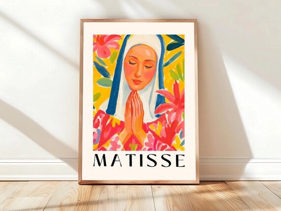 Henri Matisse Style Praying Virgin Mary Floral Devotion Poster Art