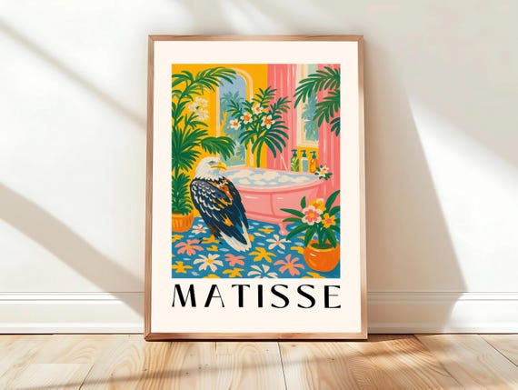 Bald Eagle Poster Funny Bathroom Wall Art Bird Print Pink Dopamine Decor Matisse Style Maximalist