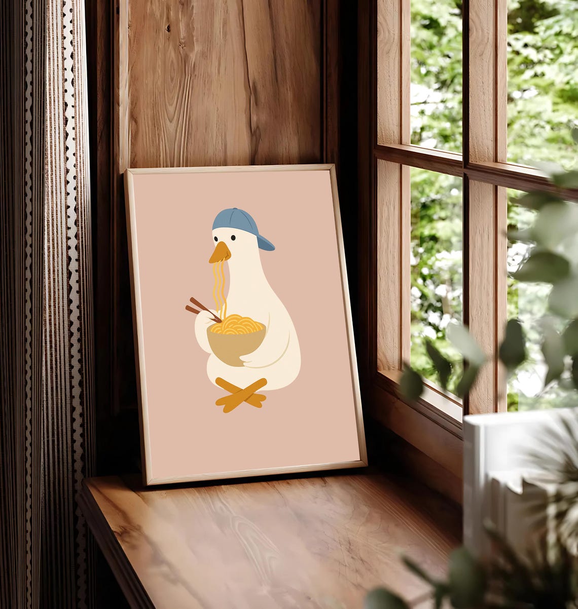 Cute Duck Eating Ramen Noodles Funny Whimsical Kitchen Poster