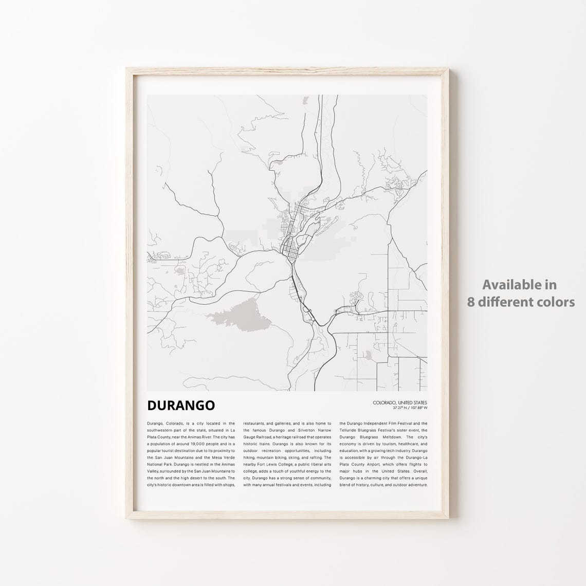Durango Map Print Travel Wall Decor Art Colorado Housewarming Gift
