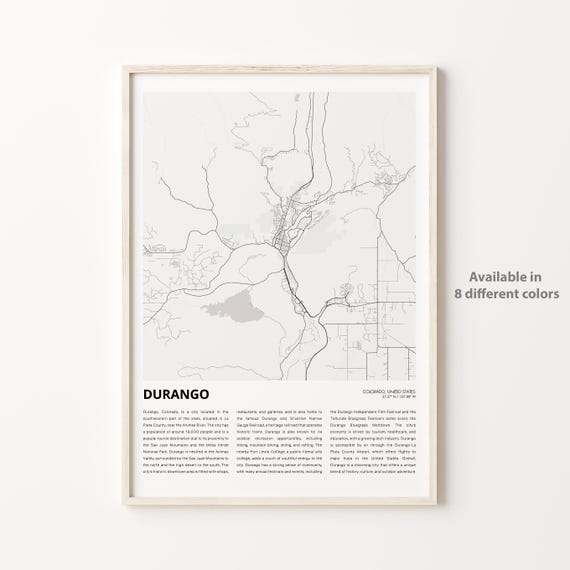 Durango Map Print Travel Wall Decor Art Colorado Housewarming Gift