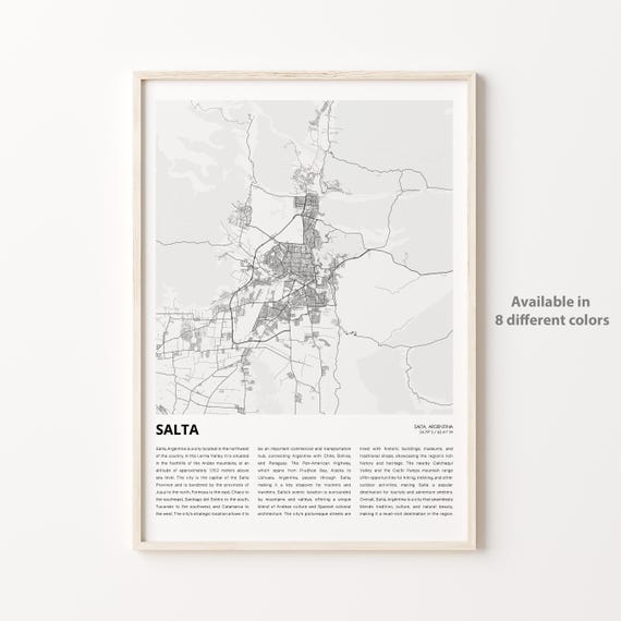 Salta Argentina Andes Foothills City Street Map Travel Poster