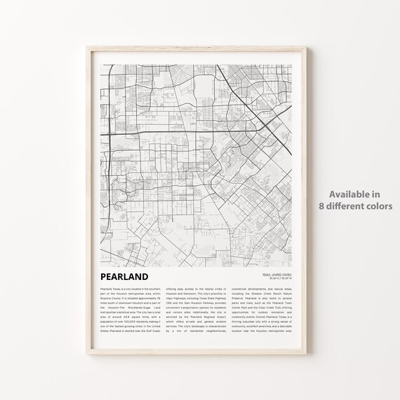 Pearland Texas City Map Minimalist Black And White Travel Poster