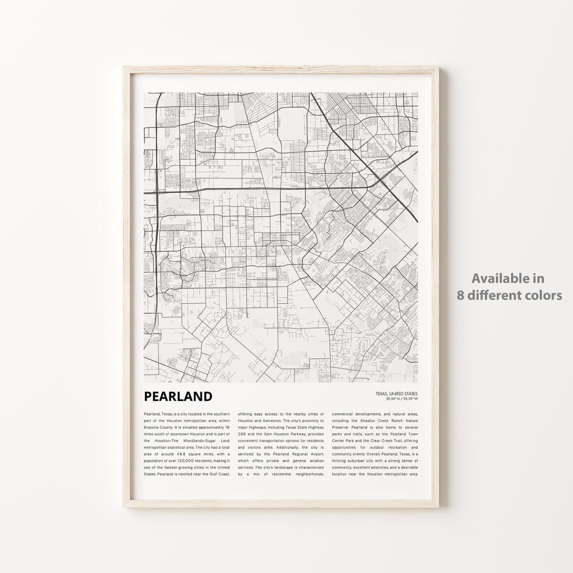 Pearland Texas City Map Minimalist Black And White Travel Poster