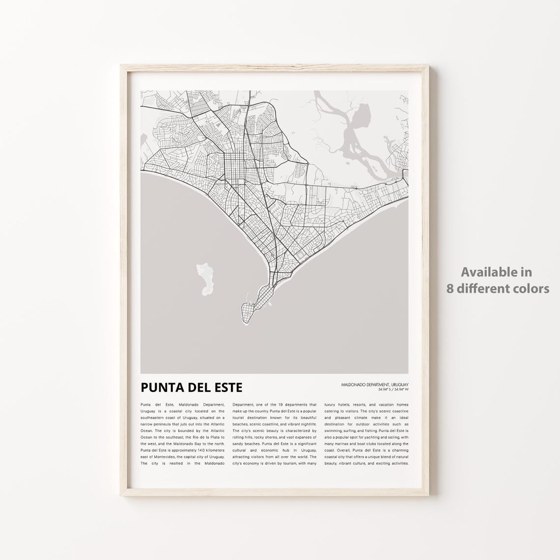 Punta del Este Uruguay Map Coastal South America Travel Wall Poster