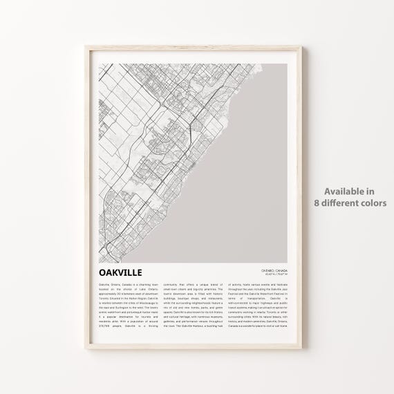 Oakville Map Print Travel Wall Decor Art Ontario Housewarming Gift