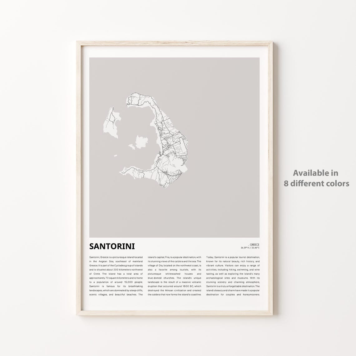 Santorini Greece Minimalist Aegean Island Caldera Map Poster