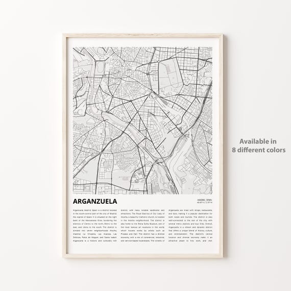 Arganzuela Map Print Travel Wall Decor Art Madrid Housewarming Gift