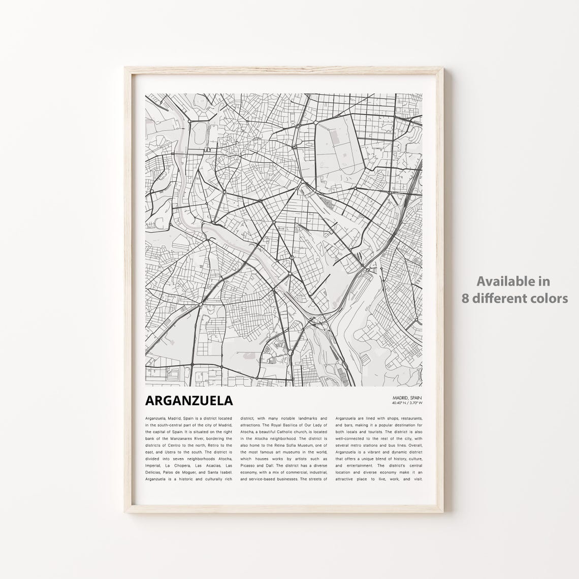 Arganzuela Madrid District Spain Black and White City Map Poster