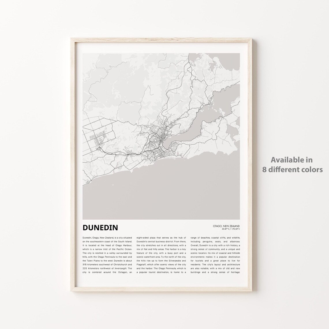 Dunedin New Zealand Minimalist Black and White City Street Map Poster