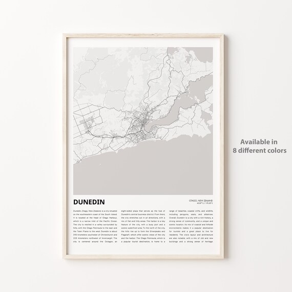 Dunedin New Zealand Minimalist Black and White City Street Map Poster