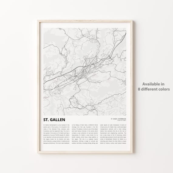 St Gallen Switzerland Minimalist City Street Map Travel Poster