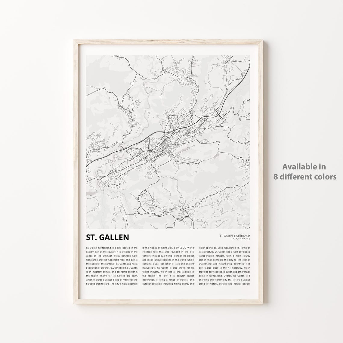 St Gallen Switzerland Minimalist City Street Map Travel Poster