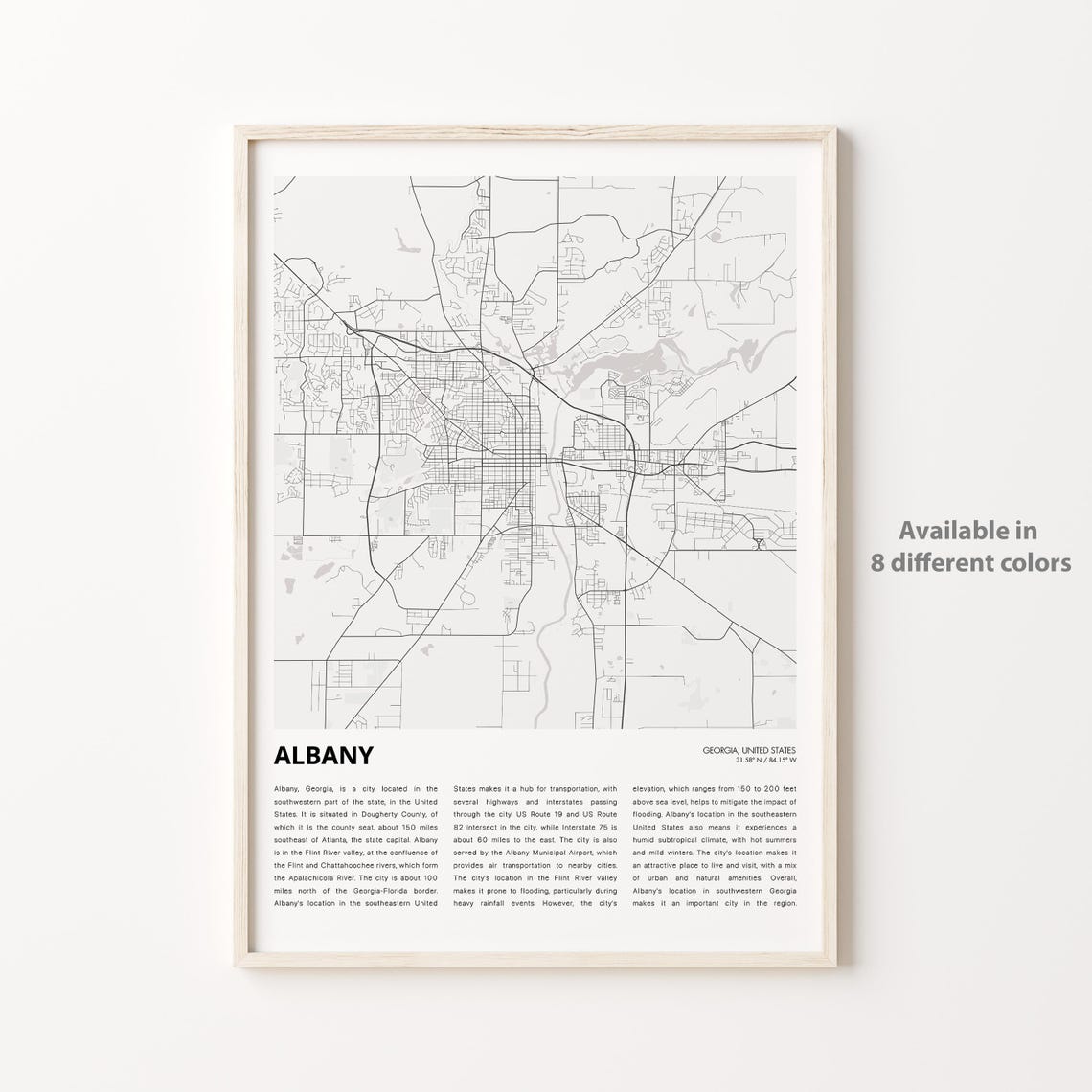 Albany Georgia USA Street Map Minimalist Black White Hometown Poster