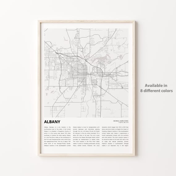 Albany Map Print Travel Wall Decor Art Georgia Housewarming Gift Poster Minimal