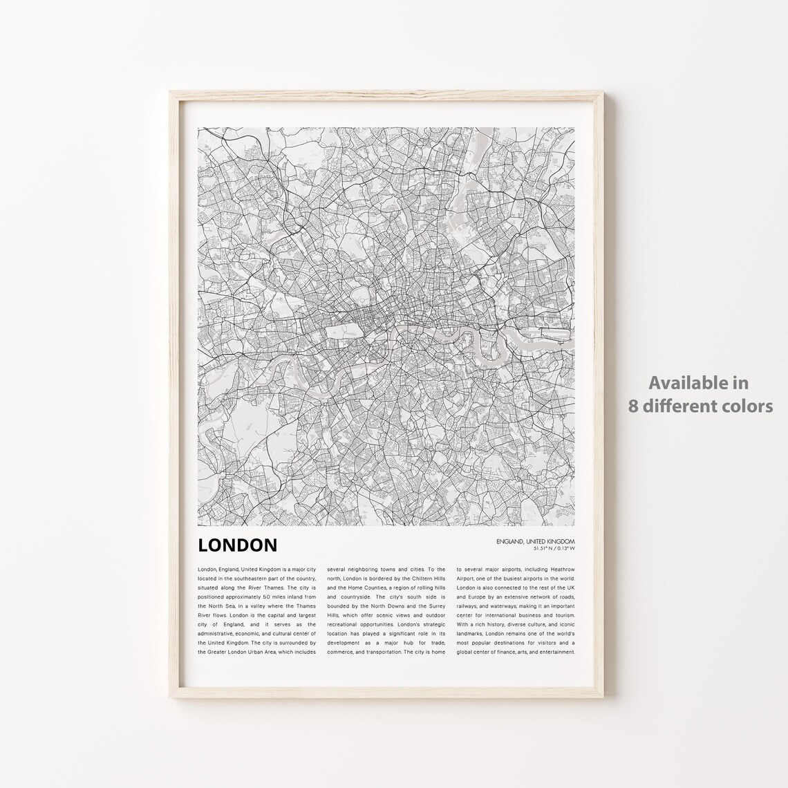 London England Minimalist Grayscale Street Map Travel City Poster