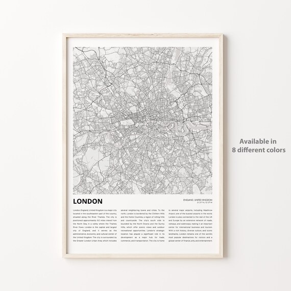 London England Minimalist Grayscale Street Map Travel City Poster